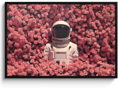 Poster in lijst - Fotolijst 120x80 cm - Posters - Bloemen - Roze - Astronaut - Posterlijst zwart - Decoratie - Wanddecoratie woonkamer - Muurdecoratie slaapkamer