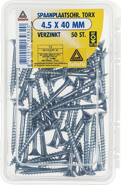Deltafix spaanplaatschroef platkop / torx / met nibs / verzinkt 4.5 x 40 mm / 50 stuks