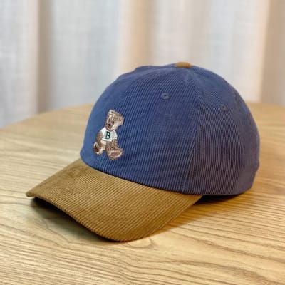 Casquette de Baseball pour Femmes Nouvelle Couleur bloc Ours Brun Petit Printemps et Automne Velours Côtelé Montrant le Visage Petite Marque Tendance Casquette de Baseball Hommes M（56-58cm） blue