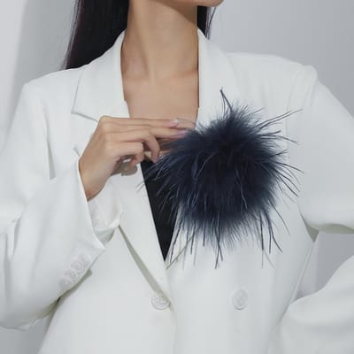 15CM Vintage Kunstveer Broche voor Vrouwen Franse Stijl Handgemaakt Overdreven Reversspelden Bruiloften Feest Sieraden Accessoires donkerblauwe kleur