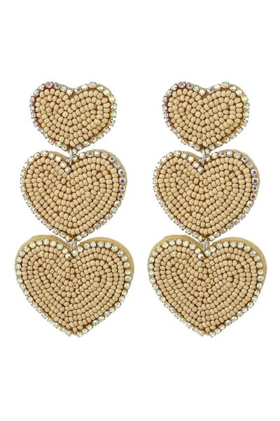 Bijoutheek Oorknoppen 3 Hartjes Kleine Kralen Beige