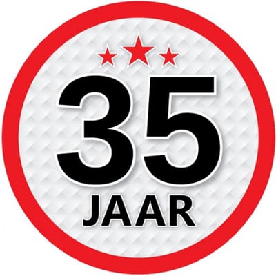 35 jaar leeftijd sticker - rond - Dia 15 cm - 35 jaar verjaardag - jubileum - leeftijd versiering