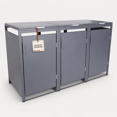 ALBATROS afvalcontainerbox voor 3 containers, wandmodel, 120 l tot 240 l, voor DRIE containers, verzinkt metaal RAL 7016 antraciet, open achterzijde, betere ventilatie, weerbestendig, verstelbare voetjes
