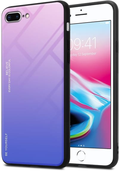 Cadorabo Hoesje geschikt voor Apple iPhone 7 PLUS / 7S PLUS / 8 PLUS in ROZE - BLAUW - Tweekleurige beschermhoes van TPU-silicone Case Cover en achterzijde van gehard glas
