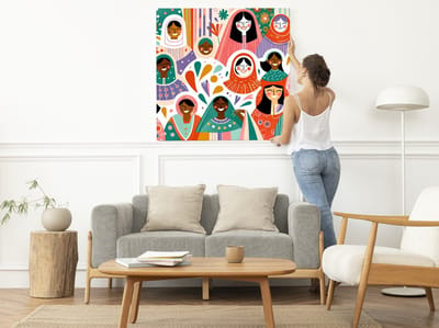 Doodle dikke dames schilderij | Volslanke vrouwen verweven in kleurrijke en levendige doedelkunstwerk | Kunst - 100x100 centimeter op Canvas | Foto op Canvas