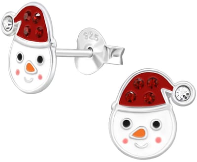 Joy|S - Zilveren kerst oorbellen - 6.5 x 8.6 mm - sneeuwpop met kerstmuts kinderoorbellen