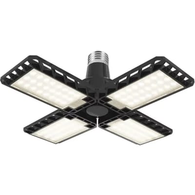 LEDVANCE Highbay Blade ceiling lamp in black, plastic, with adjustable light wings, provides 23 W or 2350 lm in neutral white with 4,000 K, E27 screw thread, 231-mm diameter, IP20
