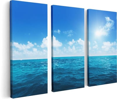 Artaza Canvas Schilderij Drieluik Water Midden Op Zee Met Zonneschijn  - 120x80 - Foto Op Canvas - Canvas Print