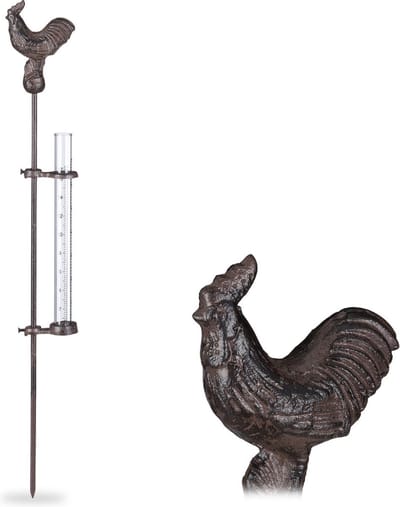 regenmeter - haan - grondpen - 17cm - glazen houder - tuinsteker - metaal - brons
