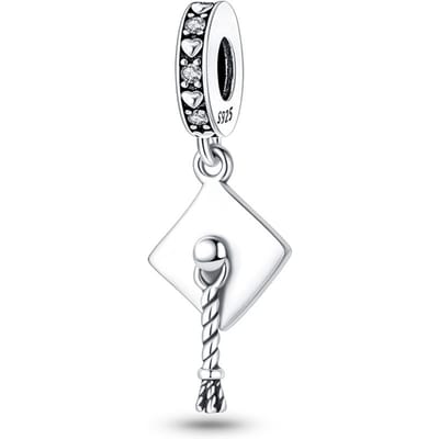 Authentieke Originele Charm Bead Componenten Koperen Metaal Afstudeerseizoen Afstudeerhoed Bead Componenten Compatibel Met Charm Bead Componenten Plata wit