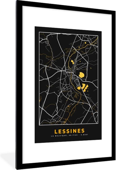 Fotolijst incl. Poster - Kaart - Lessines - Stadskaart - Goud - Plattegrond - 80x120 cm - Posterlijst