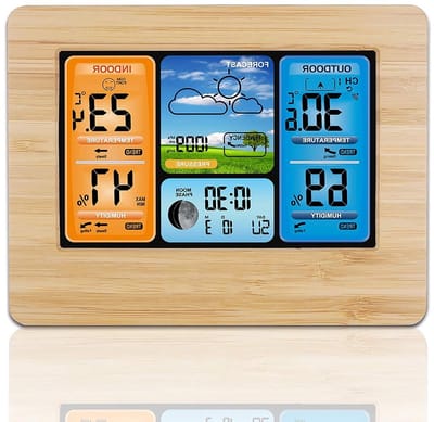 Draadloze Weerstation - Binnen en Buiten Thermometer - Weersvoorspelling Thuis - HD LCD Kleurendisplay - 60 meter bereik - Geel