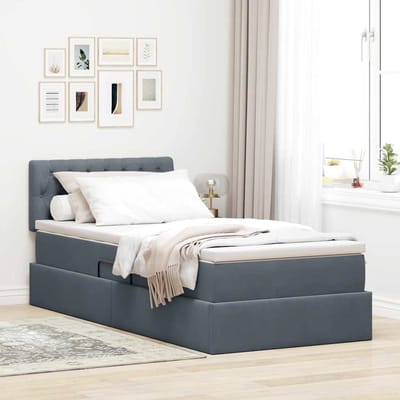 vidaXL - LED - opbergbed - met - matras - Donkergrijs - 90 - x - 190 - cm - Fluweel