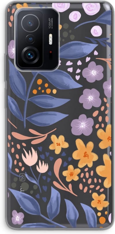 Case Company® - Hoesje geschikt voor Xiaomi 11T Pro hoesje - Flowers with blue leaves - Soft Cover Telefoonhoesje - Bescherming aan alle Kanten en Schermrand