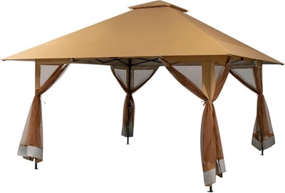 Vouwpaviljoen met tas - Feesttent tuinpaviljoen - Buitenfeesten organiseren - Dubbel dak ventilatie - 400x400x305 cm - Bruin