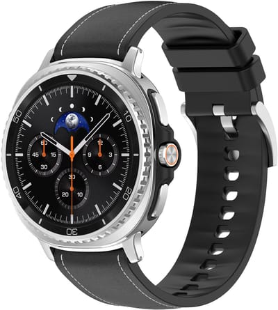 Stravo Hybride siliconen-lederen horlogebandje – Geschikt voor Samsung Galaxy Watch 9 (40/44mm) / Watch 8 (40/44mm) / 8 Classic (46mm) – Siliconen bandje met leren afwerking – Leer – Zwart