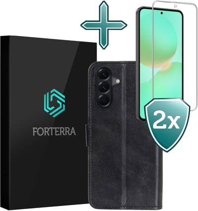 Hoesje Met 2x Screenprotector - Geschikt voor Samsung Galaxy A36 - Luxe Pasjeshouder - Flip Case - Bookcase Portemonee - Kunstleer Book Case - Flipcase Hoes - Book Cover - Walletcase - Portemonneehoes - Zwart