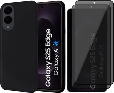 Hoesje geschikt voor Samsung Galaxy S25 Edge - 2x Privacy Screenprotector Volledig Dekkend Glas - Mat Back Case Zwart