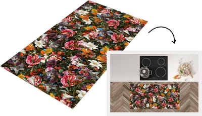Keukenloper - Loper keuken - Bloemen - Vlinders - Kunst - 120x60 cm - Keukenloper vinyl