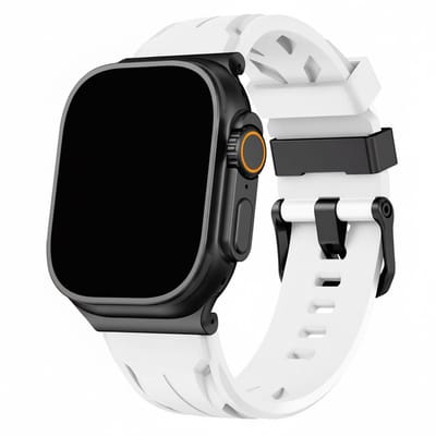 Siliconen bandje - geschikt voor Apple Watch series 1/2/3/4/5/6/7/8/9/10/11/ SE (1,2,3) / Ultra (1,2,3) met maat 44 mm / 45 mm / 46 mm / 49 mm - rvs gespsluiting - wit