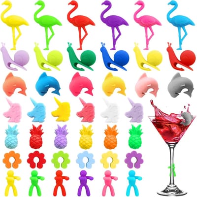 42 stuks siliconen markers voor wijnglazen, herbruikbare glasmarkeraar, mokkenmarkering, kleurrijke glas-identificator, cocktails, champagne