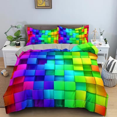 Housse de couette Roi Reine Briques Colorées Ensemble de literie pour Enfants Adolescents Adultes Dessin animé 2/3 pièces Polyester Housse de couette EU single(135x200cm)