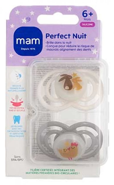 MAM 2 Perfect Nacht Fopspenen 6 Maanden en + (Modellen : Konijnen en kippen)