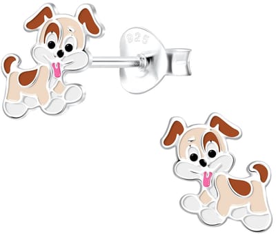 Joy|S - Zilveren hond oorbellen - 8 mm - kinderoorbellen - t52