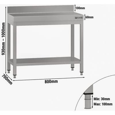 GGM Gastro Edelstahl Arbeitstisch ECO - 800x700mm - mit Grundboden & Aufkantung Zilver