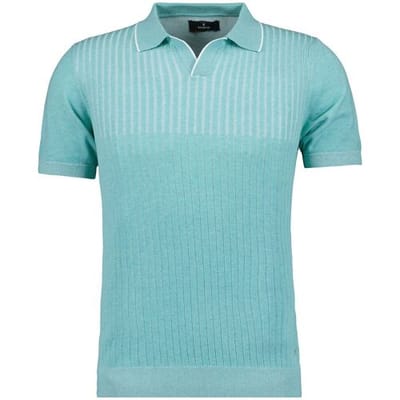 Ragman Trui Bicolor Rib Knitted Short Sleeve Resort Collar Licht Groen / male