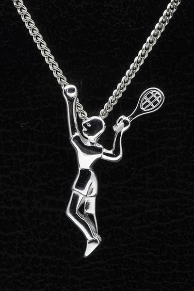 Zilveren Tennisspeler ketting hanger - groot