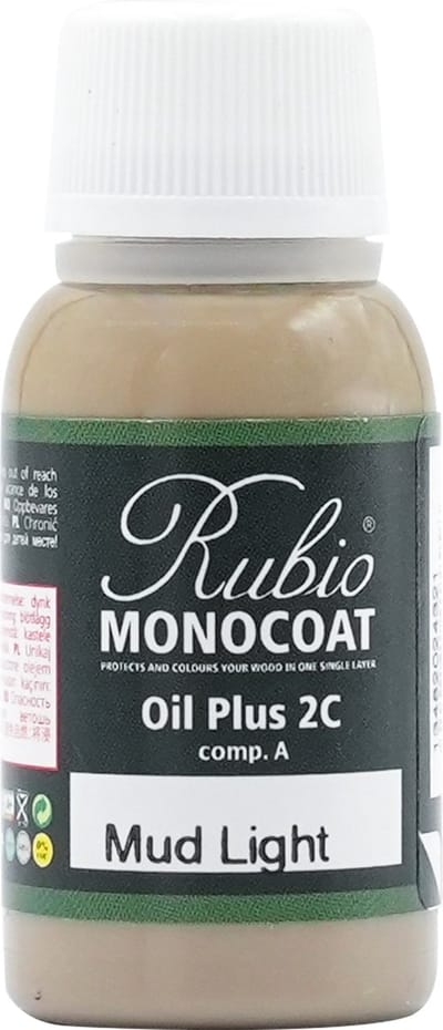 Rubio Monocoat Oil Plus 2C - Ecologische Houtolie in 1 Laag voor Binnenshuis - Mud Light, sample 20 ml (0.8 m²)
