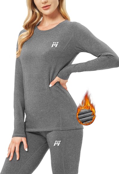 MEETYOO Dames Thermokleding Set Thermoshirt en Thermobroek Antraciet - Thermo Ondergoed Ademend Functioneel, Ski- & Winterondergoed - Ademend Lang Thermisch Ondergoed - voor Buiten, Sport & Hardlopen - Optimale Warmte - Comfort-Grijs-XL