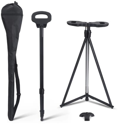 Rolu Wandelstok – Wandelstok Opvouwbaar – Wandelstok Met Zitje – Verstelbare Hoogte 87-98 CM – Driepoot