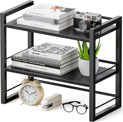 Bureau organiser - Opbergrek hout - Thuiskantoor organiseren - Ruimtebesparend ontwerp - 40x20x36 cm - Zwarte houtnerf