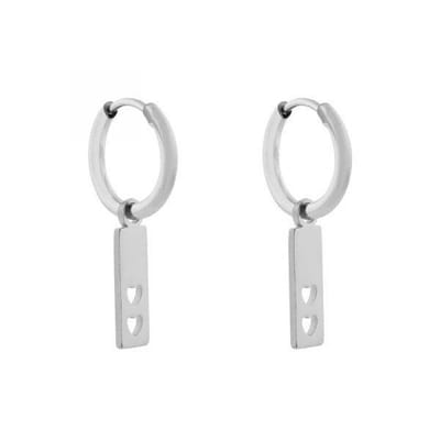 Essentialistics - Oorbellen minimalistisch staafje met hartjes - Zilver - Stainless steel (verkleurt niet) - Kliksluiting