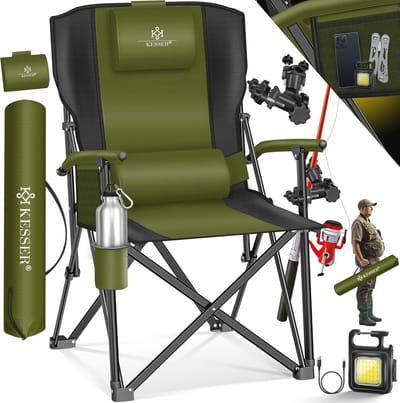 Opvouwbare Campingstoel met Hoge Rugleuning - 160 kg Capaciteit, Gevoerd met Armleuningen, Inclusief Draagtas en Bekerhouder