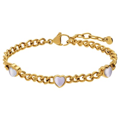 Lucardi - Dames Stalen goldplated armband hart kristal voor dames - Armband - Staal - Goudkleurig - 19.50 cm