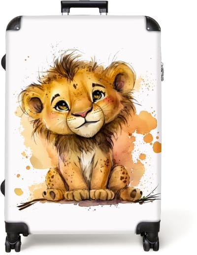 NoBoringSuitcases.com® - Koffer groot - Reiskoffer lichtgewicht - Leeuw - Waterverf - Bruin - Dieren - Meisjes - Jongens - Rolkoffer met 4 wielen - Grote trolley XL - 98 liter bagage