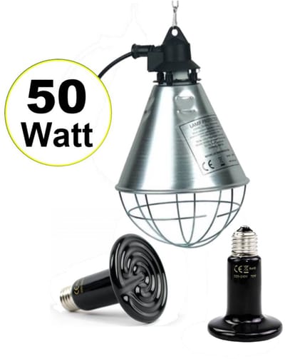 Armatuur compleet met 50 watt keramische warmtelamp XL (10cmx7,5cm)- zwart - E26 - warmtelamp - broedlamp - biggenlamp - voor keramische warmtelamp - porseleinen fitting - compleet met 2.5 meter snoer