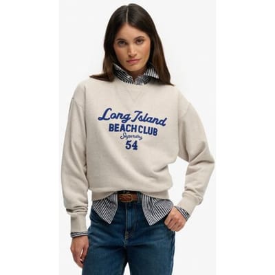 Superdry Beach Club Loose Crew Sweatshirt Crème Grootte: 34