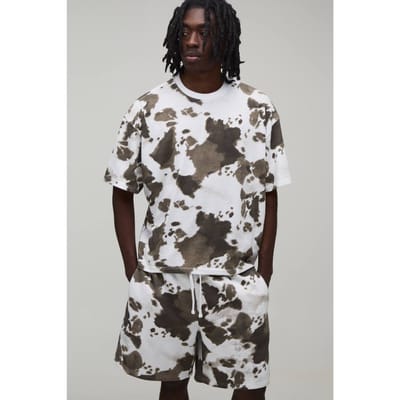 Koeienhuid Print Oversized Boxy T-shirt & Baggy Short Set | Animal | Size XS