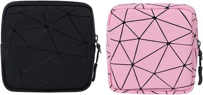 Maandverband Opbergtas - Menstruatietas Tamponhouder - Hygiënisch Opbergen - Waterdicht PU Materiaal - 2 stuks - Zwart Roze