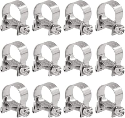 Verstelbare roestvrijstalen mini-brandstofinjectieslangklemmen set van 12 stuks voor pijpen en buizen, 14-16 mm diameter