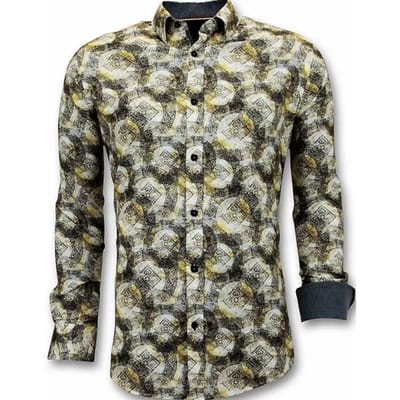 Luxe Heren Overhemden met Digitale Print - 3053 - Geel
