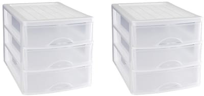 PlasticForte Ladeblok - 3x stuks - 3 lades - wit - L35,5 x B27 x H26 cm - bureau organizer