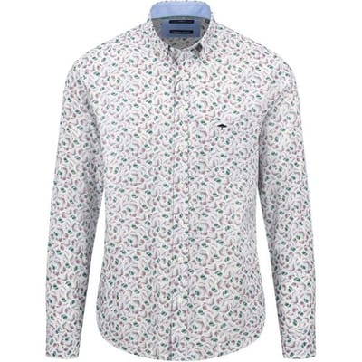Fynch-Hatton Overhemd Premium Vague Stripe Leaves Pattern Pale Blush / male