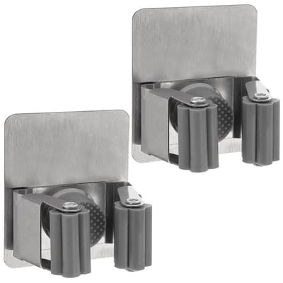 Orion Zelfklevende Bezemhouder & Gereedschapshouder - Set van 2 - RVS - Draagkracht 5kg - Mophouder - Montage Zonder Boren - Grijs/Zilver