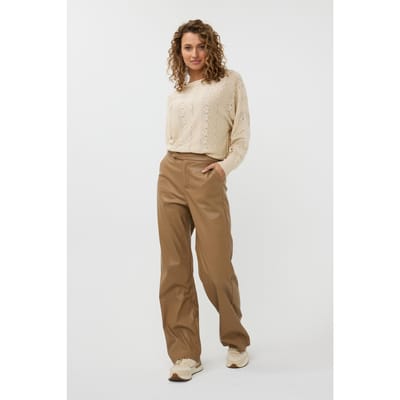 EsQualo Trousers Wide Vegan Leather Sand Maat: 36 | Pantalons Outlet | Dames | Bruin