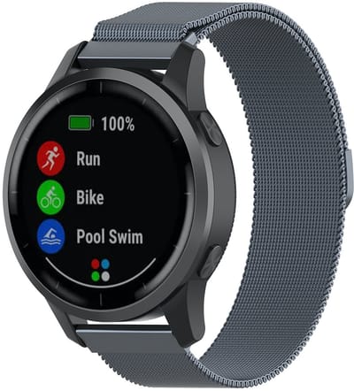 123watches milanese band - space gray - 22mm - Geschikt voor Garmin Vivoactive 4 / Venu 2 & 3 / Forerunner 255 & 265 / Overige smartwatches met 22mm bandje